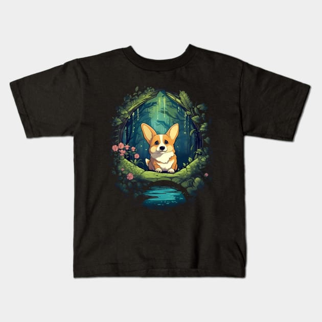 Corgi In The Forest Kids T-Shirt by Brilliant Tee Shop